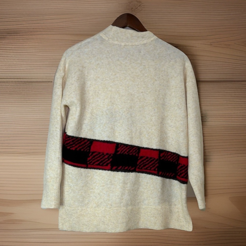 LOFT Petites Dachshund Sweater Buffalo Plaid Dog Cream Knit Women LP Cute - Picture 2 of 5